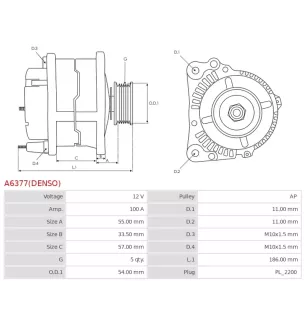 Alternateur 12V 100A Denso UD11971 101210-0941