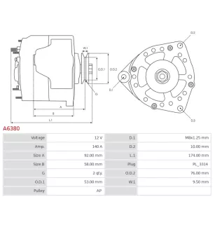 Alternateur 12V 140A Toyota UD12529A 101211-7010