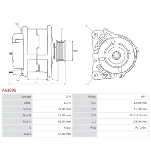 Alternateur 12V 110A Cargo A6389S UD13591A