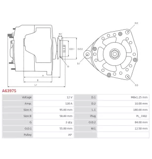 Alternateur 12V 120A Komatsu UD13728A 114403