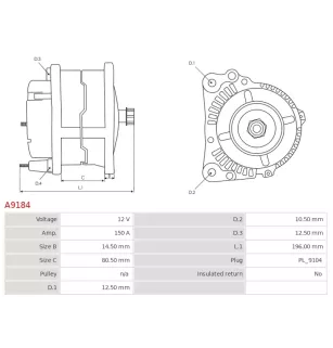 Alternateur 12V 150A Prestolite A9184 UD12301A