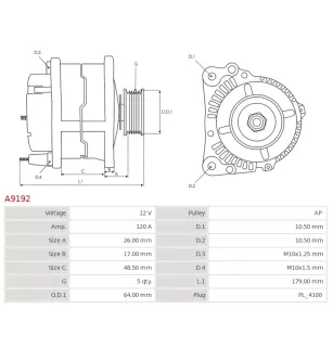 Alternateur 12V 120A Delco UD12128A DRA0224