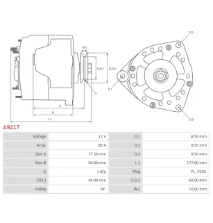 Alternateur 12V 80Amp AS-PL A9217, UD13064A