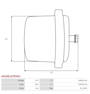 Alternateur 12V 60Amp AS-PL UD809662(LETRIKA)A, ISKRA / LETRIKA 11.204.448, AAK2310, IA1702, MAHLE 72735613, MG614