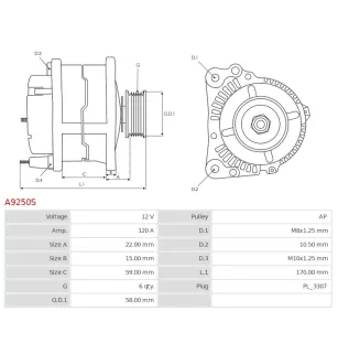 Alternateur 12V 120A Bosch UD13553A 0986UR6300