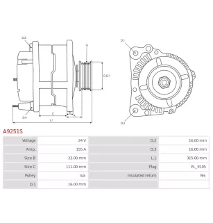 Alternateur 24V 155A Prestolite UD13758A 3282431