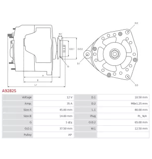 Alternateur 12V 35Amp AS-PL UD15432A, JOHN DEERE AM877957, AM880339, KRAUF ALZ2261, WAI / TRANSPO 10944N