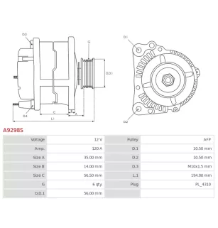 Alternateur 12V 120A Delco A9298S UD16505A