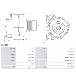 Alternateur 12V 130A Valeo A9304S UD16506A