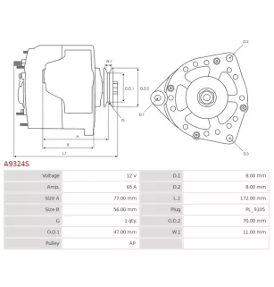 Alternateur 12V 65Amp AS-PL UD17251A, BMW 12311277232, 12311277502, 12311361373, 12311361824, 1277232, 1277502, 1361373