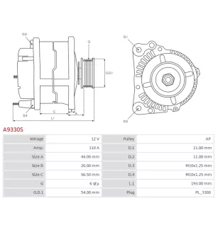 Alternateur 12V 110A Kia UD18520A 37300-2C300