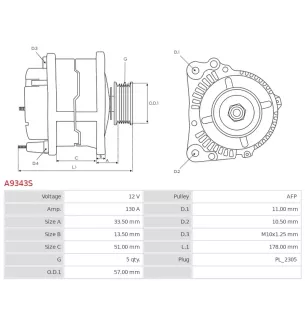 Alternateur 12V 130A Cargo UD21080A 116402