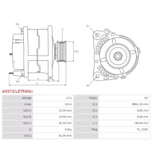 Alternateur 12V 120A UD810240 82020011