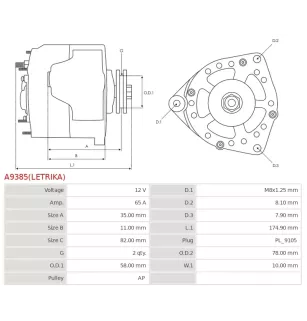 Alternateur 12V 65A Iskra UD810719 73327984