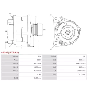 Alternateur 12V 150A Delco UD810781 84141453