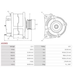 Alternateur 12V 120A Valeo UD101026A 37300-2E350