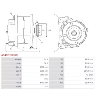 Alternateur 24V 50A UD100788 1812005303