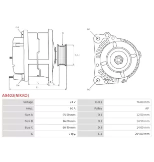 Alternateur 24V 60A Mitsubishi UD100789 8982001560