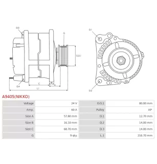 Alternateur 24V 60Amp ISUZU 8980134623, 8980134624, NIKKO 0-35000-5150