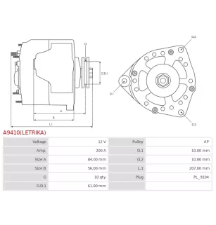 Alternateur 12V 200A Iskra UD810675 115682