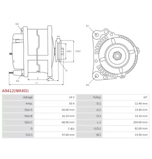 Alternateur 24V 50Amp AS-PL UD100783(NIKKO)A, ISUZU 1812002970