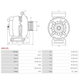 Alternateur 12V 150A Ford UD19685A 7C19-10300-AB