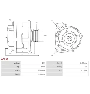Alternateur 12V 110A Mitsubishi UD11258A A3T12891