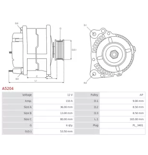 Alternateur 12V 110A Mitsubishi UD11243A DRA0853