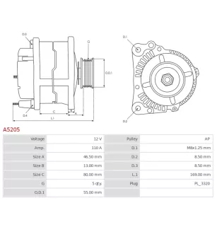 Alternateur 12V 110A Mitsubishi UD101279A UD11244A