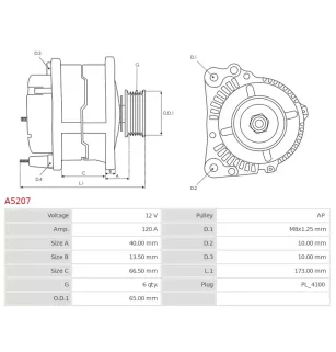 Alternateur 12V 120A Mitsubishi A5207 UD11217A