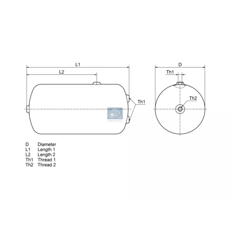 Réservoir à air, 30 l, D: 276 mm, M22 x 1,5, L: 571.5 mm, 14.5 bar pour Scania 4-Serie Bus, 4-Serie, F, K, N-Serie - 1357950