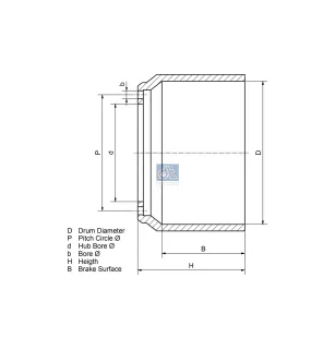 Tambour de frein, D: 420 mm, 10 bores, b: 23 mm, P: 335 mm, d: 290 mm.