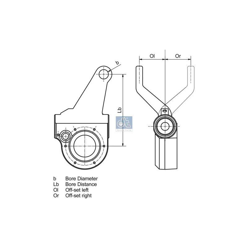 Levier régleur, automatique, SAE 1 1/2'' 10, 3 bores, b: 14 mm, Lb1: 127 mm, Lb2: 152 mm, Lb3: 178 mm, Ol: 25 mm, 10 teeth