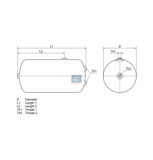 Réservoir à air, 15 l, D: 206 mm, M22 x 1,5, L: 515 mm, 15 bar Pour Renault C-Serie, K-Serie, T-Serie - Volvo B5, B7, FL, B9