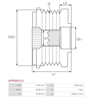 Poulie lente d’alternateur BOSCH 1126301557 pour 1126601556, 1126601557, 1127011843, F00M991397, CARGO 138282, 332290