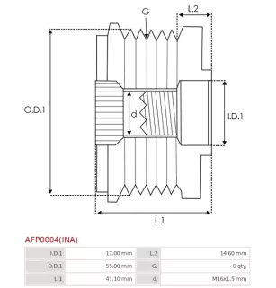 Poulie lente d’alternateur BOSCH 1126601559 pour 1127011844, 1127011845, F00M991388, CARGO 138203, 333402, IKA 3.3516.0