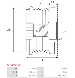 Poulie lente d’alternateur AS-PL UD13202AFP, BOSCH 1126601534