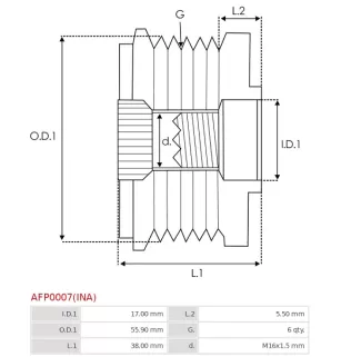 Poulie lente d’alternateur AS-PL UD13381AFP, BOSCH F00M147716, F00M147760, F00M147799, F00M991016, F00M991061, F00M991156