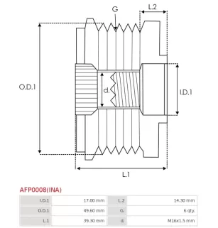 Poulie lente d’alternateur AS-PL UD13203AFP, BOSCH 1126601597