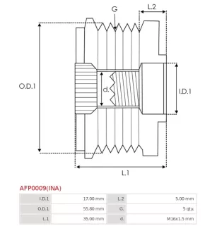 Poulie lente d’alternateur BOSCH F00M147724 pour F00M991043, F00M991045, F00M991378, CARGO 230302, 332295, HELLA 9XU358038-061