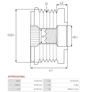 Poulie lente d’alternateur BOSCH F002G10909 pour F00M147600, F00M147737, F00M147801, F00M591131, F00M599534, F00M991002