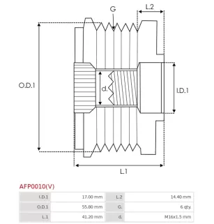 Poulie lente d’alternateur BOSCH F002G10909 pour F00M147600, F00M147737, F00M147801, F00M591131, F00M599534, F00M991002