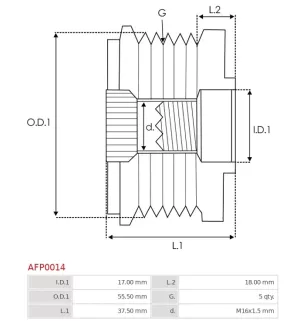 Poulie lente d’alternateur AS-PL UD101440AFP, BOSCH F00M147721, F00M147806, F00M991039, F00M991375, CARGO 230309, 233797