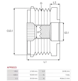 Poulie lente d’alternateur BOSCH 01221AA4Z0 pour 01221AA5L0, 01221AA7V0, F00M991396, CARGO 230307, 332296, DELCO 10451570