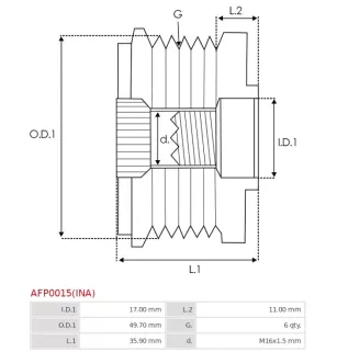 Poulie lente d’alternateur AS-PL UD13210AFP, BOSCH 01221AA4Z0