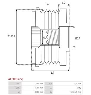 Poulie lente d’alternateur BOSCH 1126601593 pour 1127011857, F00M991044, CARGO 230306, FIAT 9949580, IKA 3.3527.0