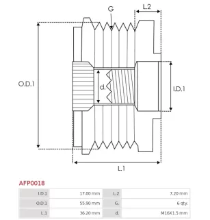 Poulie lente d’alternateur BOSCH F00M991044, CARGO 230306, 230312