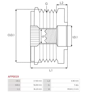 Poulie lente d’alternateur BOSCH 1126601567 pour 1127011848, F00M992711, CARGO 237600, IKA 3.3521.0, 3.3521.1, INA 5350007000