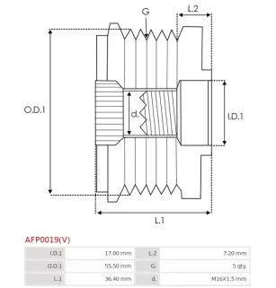 Poulie lente d’alternateur BOSCH 1126601567 pour 1127011848, F00M992711, CARGO 237600, IKA 3.3521.0, 3.3521.1, INA 5350007000