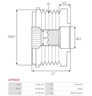 Poulie lente d’alternateur BOSCH F00M147999 pour F00M991172, CARGO 234056, IKA 3.5410.1, 354101, INA 5350179000, 535017910